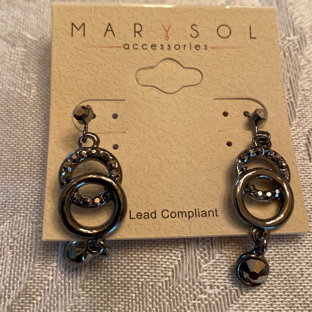 2/$12 Sale Black toned with silver rhinestones earrings.  Circle with drop